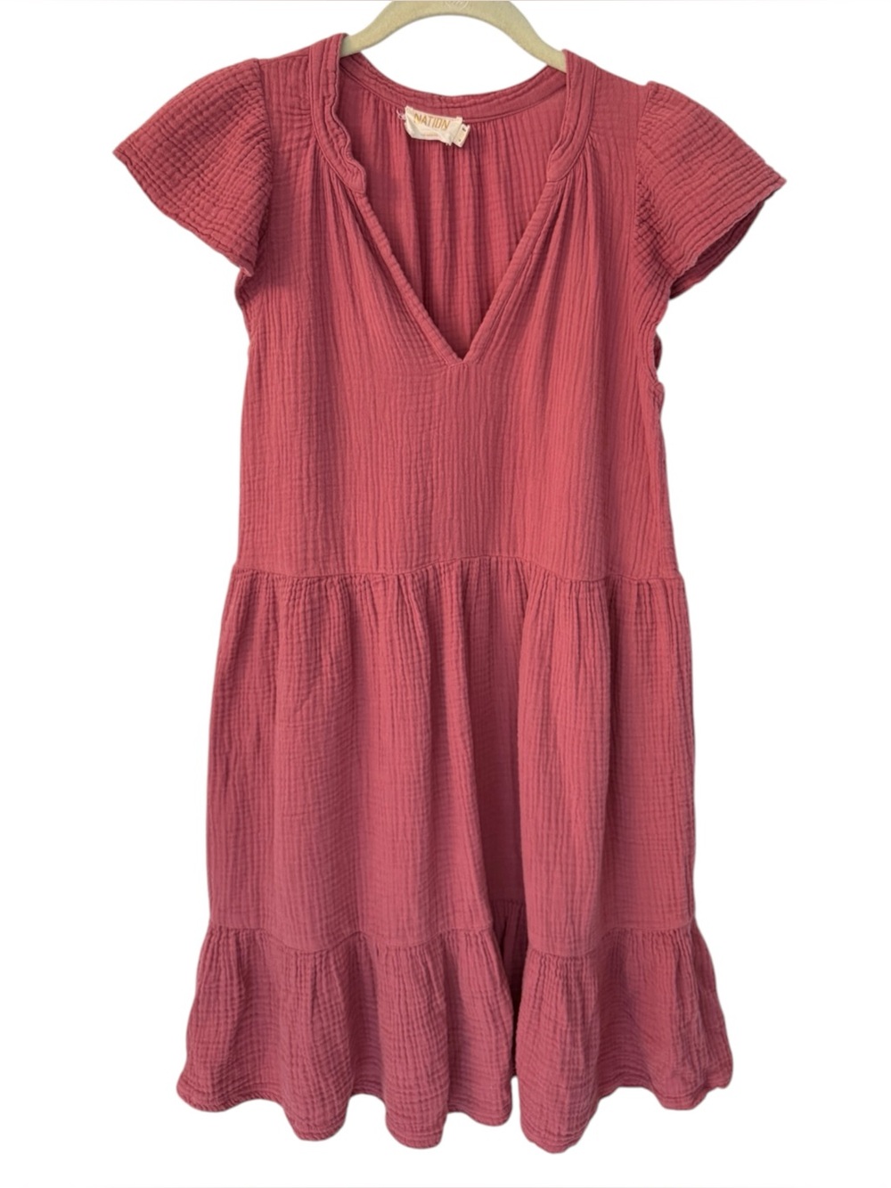 Nation Los Angeles Padma 100% Cotton Double Gauze Ruffled Dress Mauve Size S